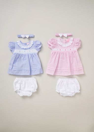 Rock a Bye Baby Soft Pink Two Pack Dress, Knickers & Bow Headband Outfit Set (9-24 months)