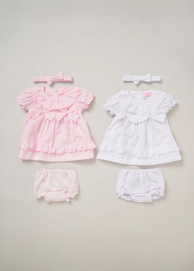 Rock a Bye Baby Pink Two Pack Dress, Knickers & Bow Headband Outfit Set (9-24 months)