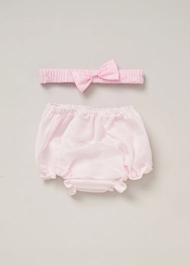 Rock a Bye Baby Pink Two Pack Dress, Knickers & Bow Headband Outfit Set (9-24 months)