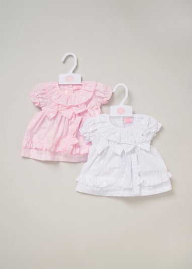 Rock a Bye Baby Pink Two Pack Dress, Knickers & Bow Headband Outfit Set (9-24 months)