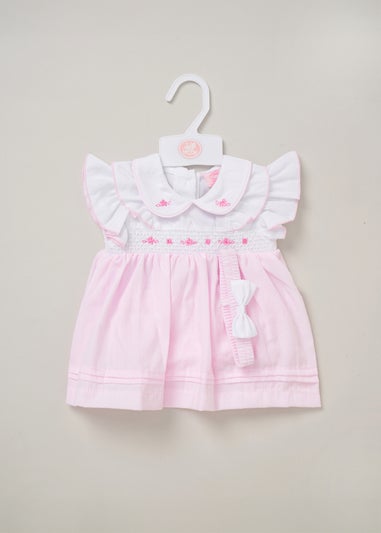 Rock a Bye Baby Soft Pink Two Pack Dress, Knickers & Bow Headband Outfit Set (9-24 months)