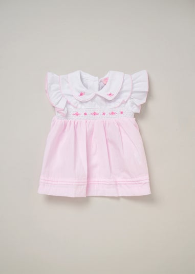 Rock a Bye Baby Soft Pink Two Pack Dress, Knickers & Bow Headband Outfit Set (9-24 months)