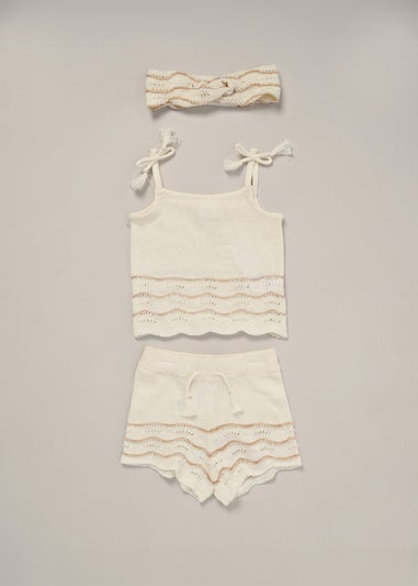 Miss Cream True Knit Top, Shorts & Headband Outfit Set (2-7 yrs)