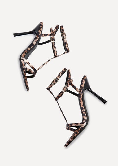 Linzi Jada Leopard Print T-Bar Strappy Stiletto Heels