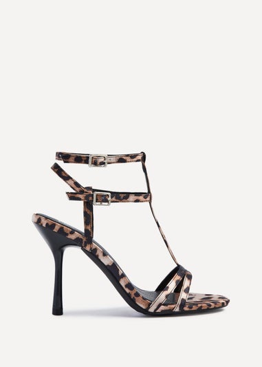 Linzi Jada Leopard Print T-Bar Strappy Stiletto Heels