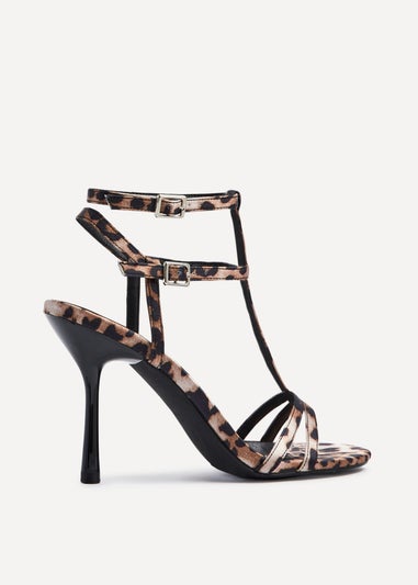 Linzi Jada Leopard Print T-Bar Strappy Stiletto Heels