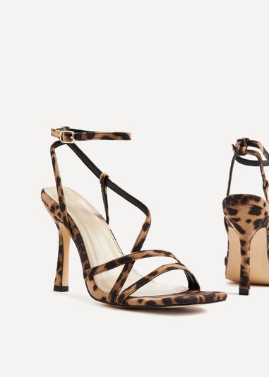 Linzi Savannah Leopard Print Faux Suede Strappy Stiletto High Heel