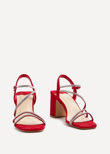 Linzi Kira Red Faux Suede Strappy Diamante Block Heel