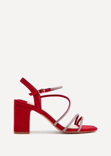 Linzi Kira Red Faux Suede Strappy Diamante Block Heel