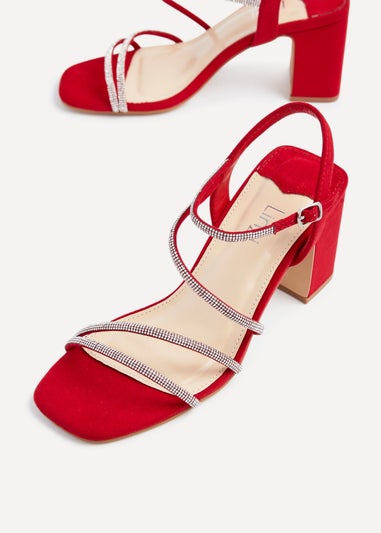 Linzi Kira Red Faux Suede Strappy Diamante Block Heel