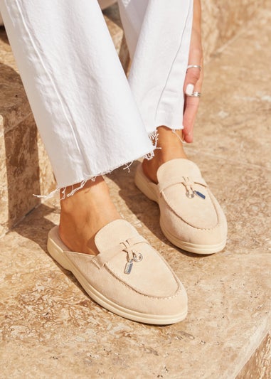 Linzi Alix Beige Faux Suede Slip On Summer Mule