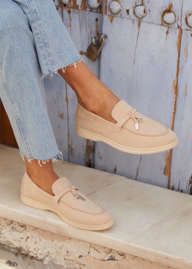 Linzi Alette Beige Faux Suede Slip On Summer Loafer