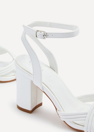 Linzi Regina White Faux Leather Block Heeled Sandal