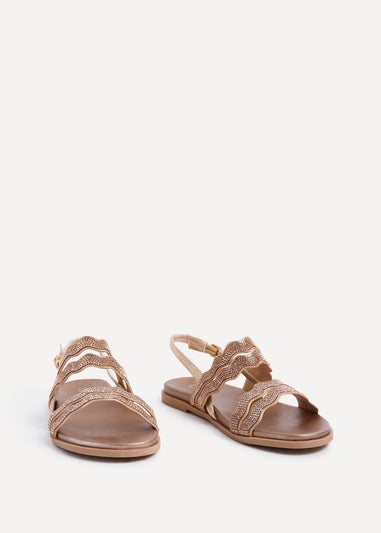 Linzi Pixi Rose Gold Faux Leather Diamante Wave Design Flat Sandal