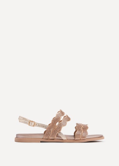 Linzi Pixi Rose Gold Faux Leather Diamante Wave Design Flat Sandal