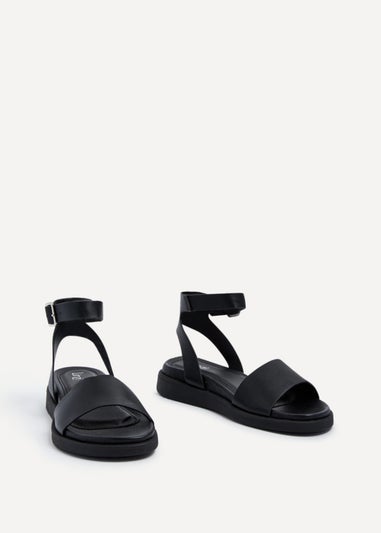 Linzi Kara Black Faux Leather Footbed Flatform Sandals