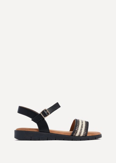 Linzi Faye Black Faux Leather Wedged Sandal