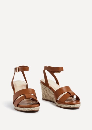 Linzi Bahia Tan Faux Leather Espadrille Inspired Wedge