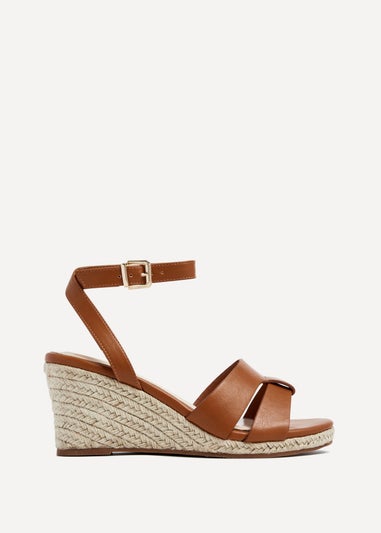 Linzi Bahia Tan Faux Leather Espadrille Inspired Wedge