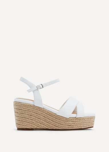 Linzi Desert Wide Fit White Faux Leather Wedges