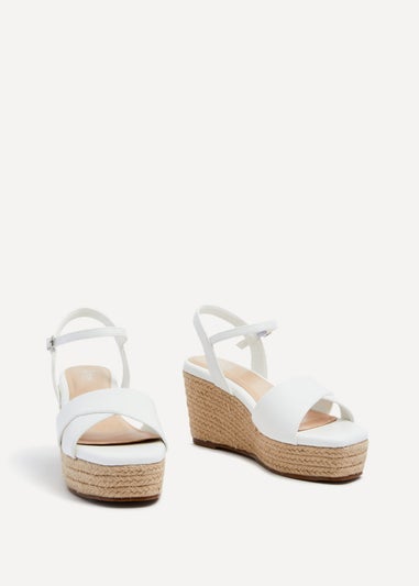 Linzi Desert Wide Fit White Faux Leather Wedges