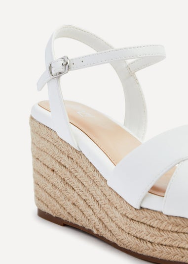 Linzi Desert Wide Fit White Faux Leather Wedges