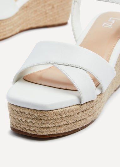 Linzi Desert Wide Fit White Faux Leather Wedges