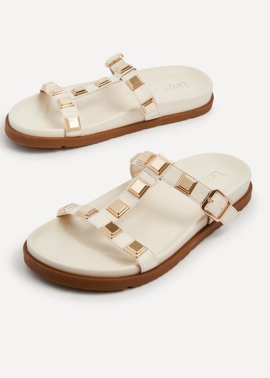 Linzi Alert Ivory Faux Leather Flat Slip-On Sandal