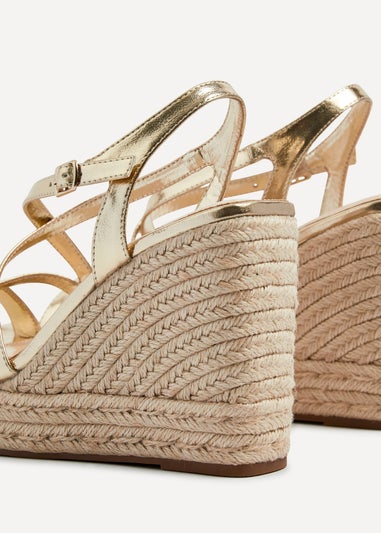 Linzi Lexie Gold Faux Leather Strappy Square Toe Rope Wedge