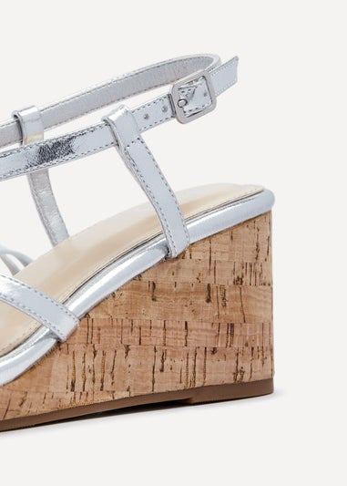 Linzi Safiya Silver Faux Leather Strappy Wedge Sandal