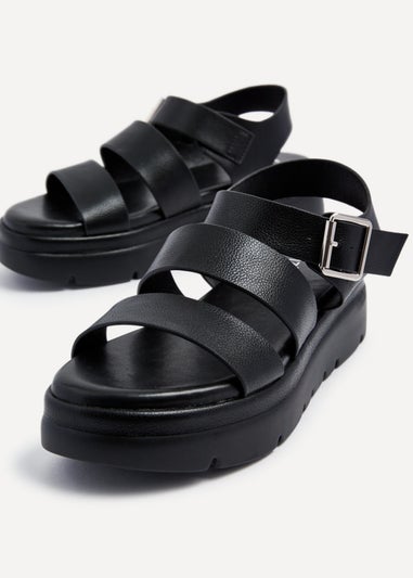 Linzi Venus Black Faux Leather Double Strap Flatform Sandal