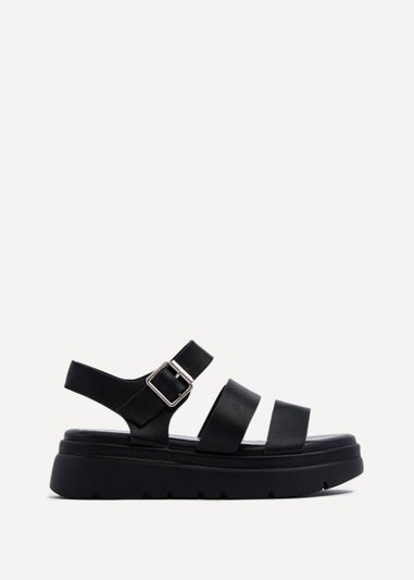 Linzi Venus Black Faux Leather Double Strap Flatform Sandal