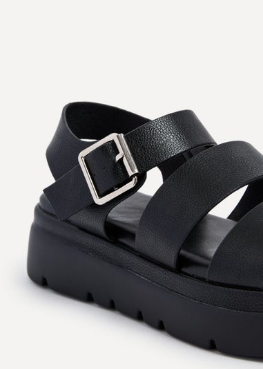 Linzi Venus Black Faux Leather Double Strap Flatform Sandal