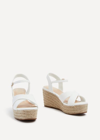 Linzi Vision White Faux Leather Crossover Rope Detail Wedge