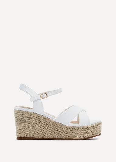 Linzi Vision White Faux Leather Crossover Rope Detail Wedge