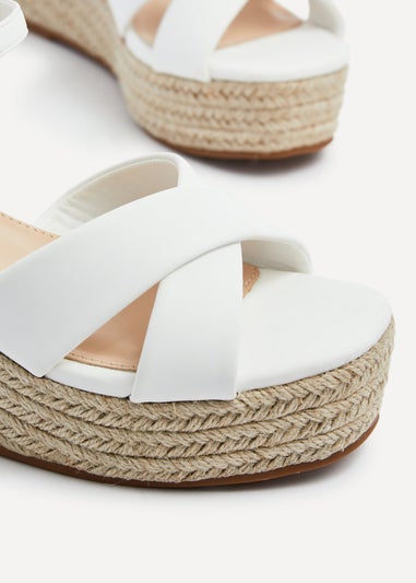 Linzi Vision White Faux Leather Crossover Rope Detail Wedge