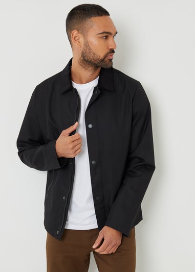 Threadbare Black Showerproof Corduroy Collar Jacket