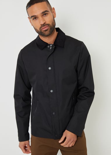 Threadbare Black Showerproof Corduroy Collar Jacket