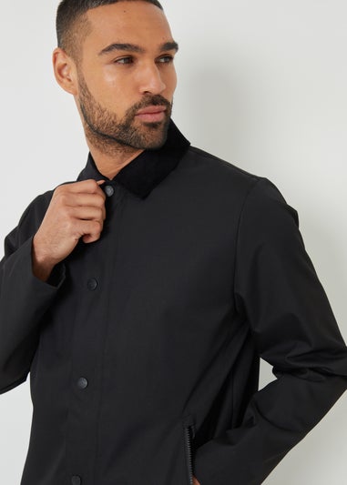 Threadbare Black Showerproof Corduroy Collar Jacket