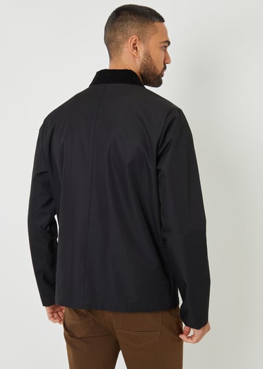 Threadbare Black Showerproof Corduroy Collar Jacket