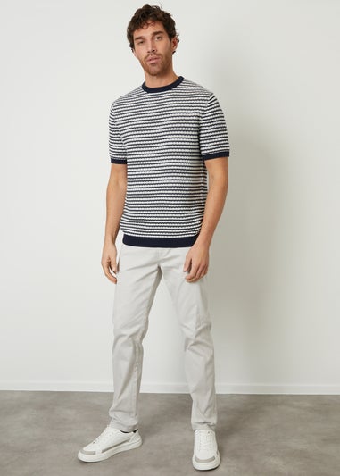 Threadbare Navy Stripe Textured Knitted T-Shirt