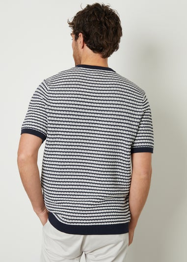 Threadbare Navy Stripe Textured Knitted T-Shirt