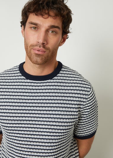 Threadbare Navy Stripe Textured Knitted T-Shirt