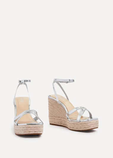 Linzi Desta Silver Faux Leather Strappy Rope Wedge