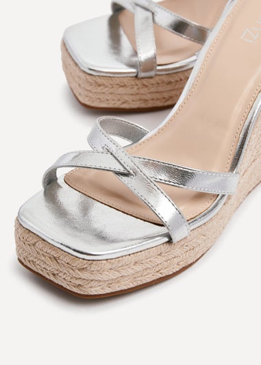 Linzi Desta Silver Faux Leather Strappy Rope Wedge