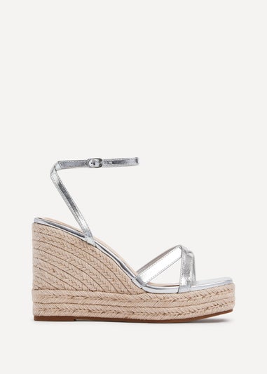 Linzi Desta Silver Faux Leather Strappy Rope Wedge