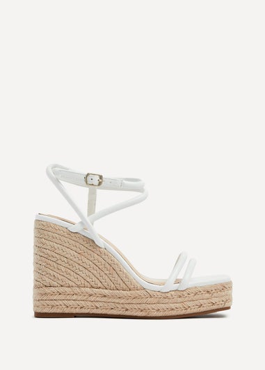 Linzi Malibu White Faux Leather Double Strap Rope Detail Wedge