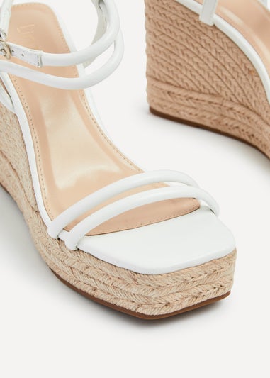 Linzi Malibu White Faux Leather Double Strap Rope Detail Wedge