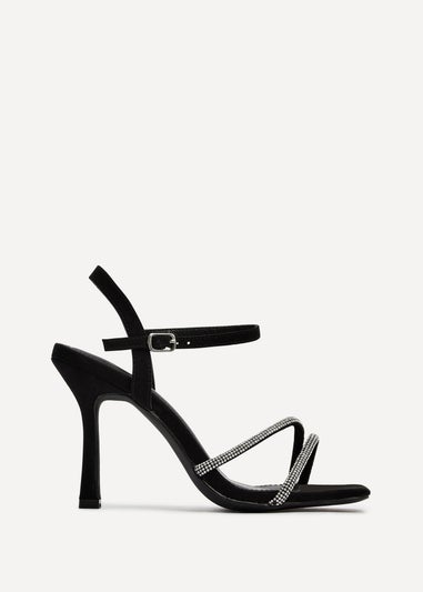Linzi Mesmerize Black Faux Suede Square Toe Diamonte Embellished Heel