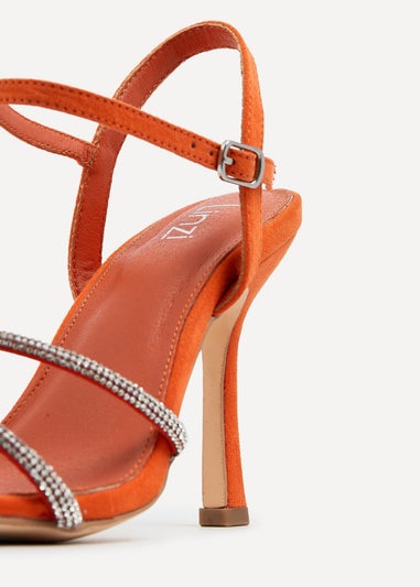 Linzi Mesmerize Orange Faux Suede Square Toe Diamonte Embellished Heel